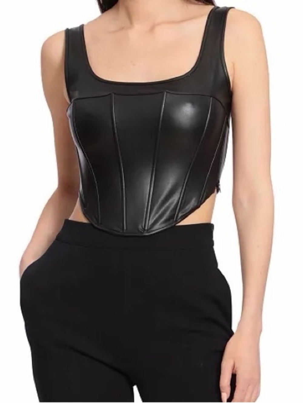 Avec Les Filles Black Faux Leather Corset Camisole